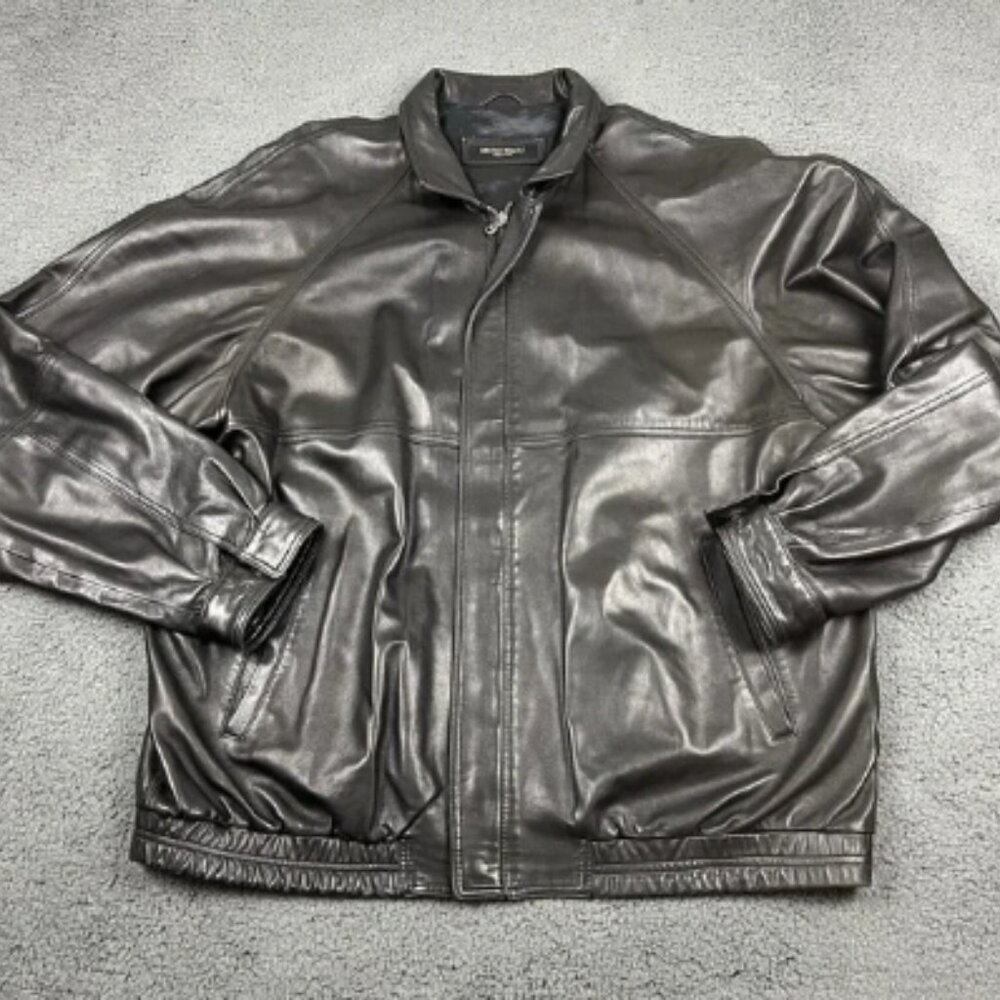 Bruno Magli Leather Jacket Mens 50 Brown Bomber Biker Luxury Italy